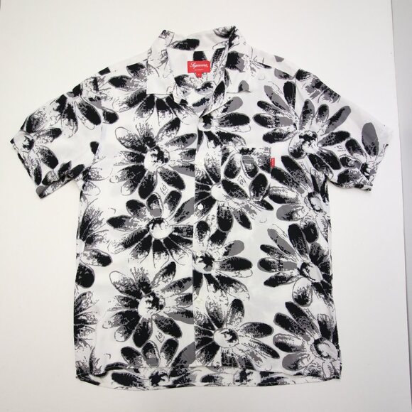 Supreme Daisy Floral Rayon Shirt Mens L Short Sleeve Button 2017 White Black - Picture 2 of 11